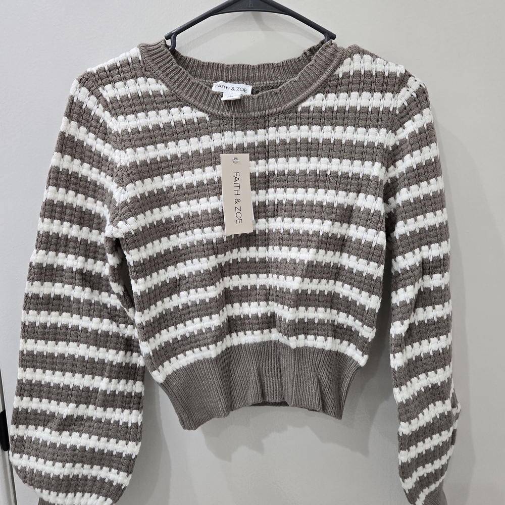 Faith & Zoe Brown and White Striped Sweater